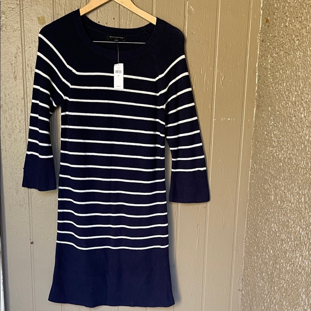 Banana Republic Navy and White Long Sleeve sweater Dress